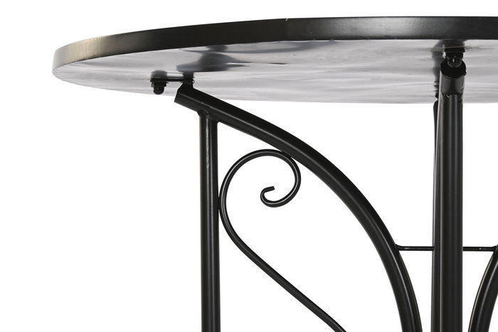 DKD Home Decor Mesa Redonda Comedor Terraza Y Jardin Negro Multicolor Metal Ceramica 80 x 76 x 80 cm