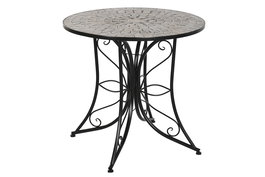 DKD Home Decor Mesa Redonda Comedor Terraza Y Jardin Negro Multicolor Metal Ceramica 80 x 76 x 80 cm