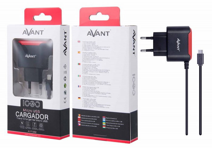 AVANT CONNECT Cargador de corriente con cable Micro USB 1A, color Negro