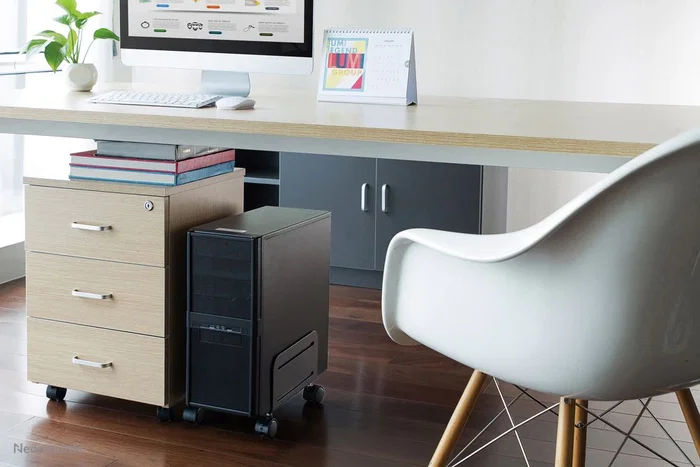 Neomounts CPU-M100BLACK - Soporte o Carro Portátil para Torre de PC, 10 kg, Negro, Acero, con 4 Ruedas (2 bloqueables), Ajustable 12-21 cm