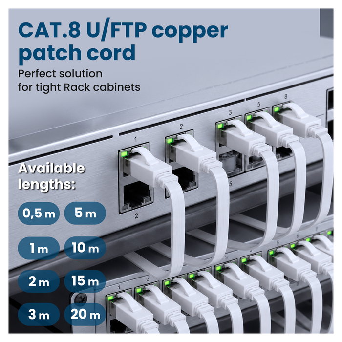 Extralink LAN Patchcord Cat.8 U/FTP 0,5m Blanco Plano Extralink LAN Patchcord Cat.8 U/FTP 0,5m Blanco Plano