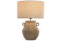 DKD Home Decor Lámpara de sobremesa de gres y lino con asas, Terracota