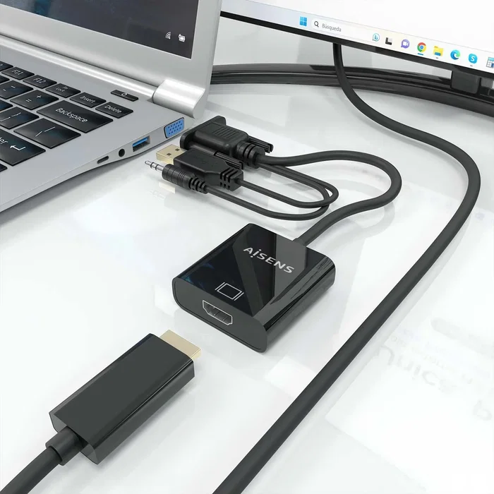 Aisens Cable Conversor SVGA+Audio a HDMI, 20cm, Negro