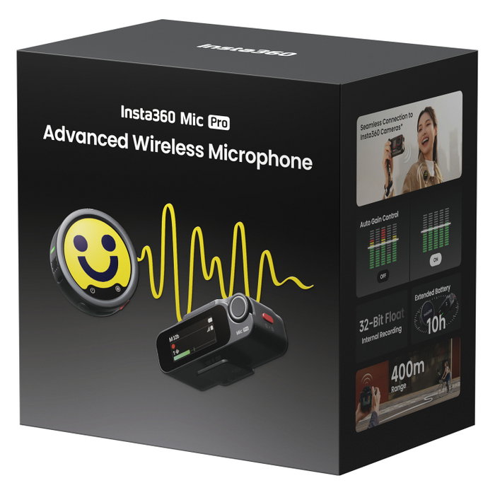 Insta360 Mic Pro Micrófono Inalámbrico de Mano/Solapa, 400 m, Cardioide/Bidireccional/Omnidireccional, 130 dB, 20-20000 Hz, Negro Insta360 Mic Pro Micrófono Inalámbrico de Mano/Solapa, 400 m, Cardioide/Bidireccional/Omnidireccional, 130 dB, 20-20000 Hz, Negro