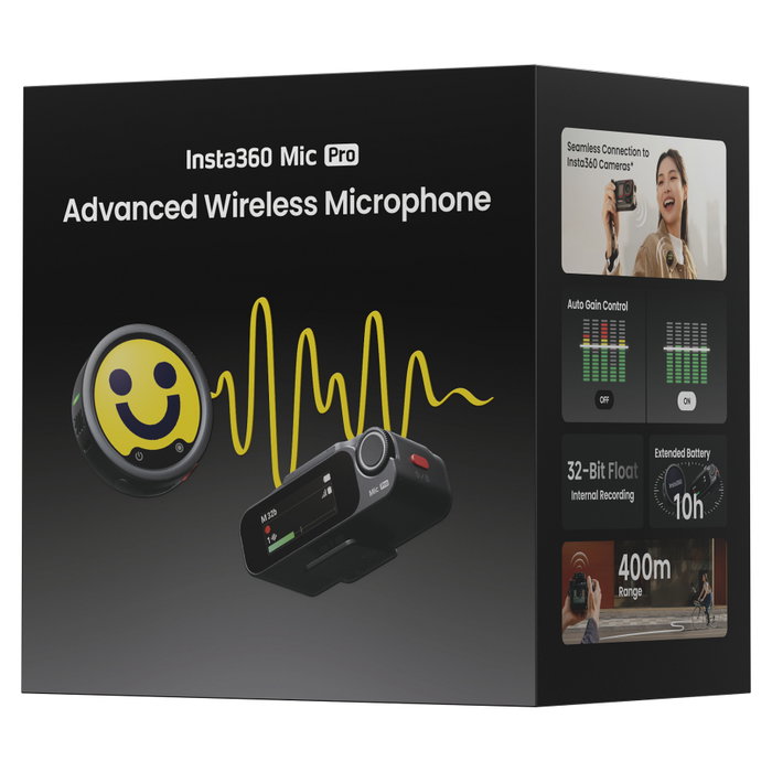 Insta360 Mic Pro Micrófono Inalámbrico de Mano/Solapa, 400 m, Cardioide/Bidireccional/Omnidireccional, 130 dB, 20-20000 Hz, Negro Insta360 Mic Pro Micrófono Inalámbrico de Mano/Solapa, 400 m, Cardioide/Bidireccional/Omnidireccional, 130 dB, 20-20000 Hz, Negro