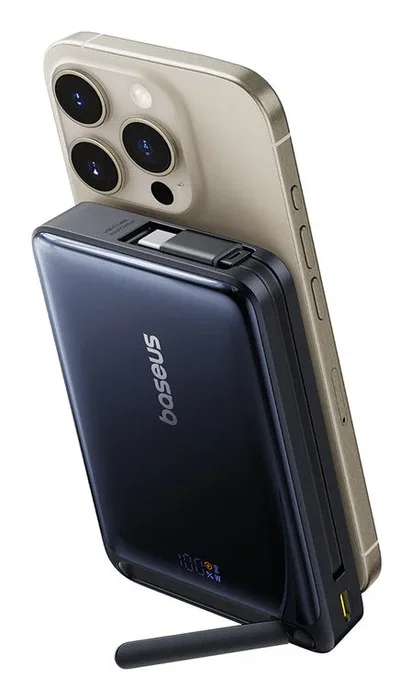 Baseus Nomos Cargador inalámbrico magnético MagSafe 10000 mAh 45W Qi2 Negro - Batería portátil con pantalla y USB-C