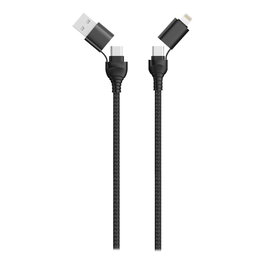 2GO Cable de carga 4 en 1 USB A, USB C y Lightning de 1,2 m - Negro