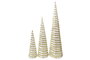 DKD Home Decor Set de 3 Conos de Navidad con LED en Blanco y Dorado