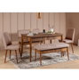 Hanah Home Juego de Mesa y Sillas Extensible de Comedor, Tablero Melamina Nogal y Piedra, Tapizado Terciopelo, 130x80 cm