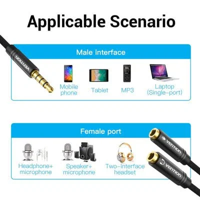 Vention Cable Divisor de Audio 3.5mm Macho a 2x 2.5mm Hembra 30cm Negro Vention Cable Divisor de Audio 3.5mm Macho a 2x 2.5mm Hembra 30cm Negro