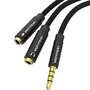 Vention Cable Divisor Audio y Micrófono 3.5mm Macho a 2x 2.5mm Hembra 30cm, Negro, Conectores Bañados en Oro, Tela Trenzada