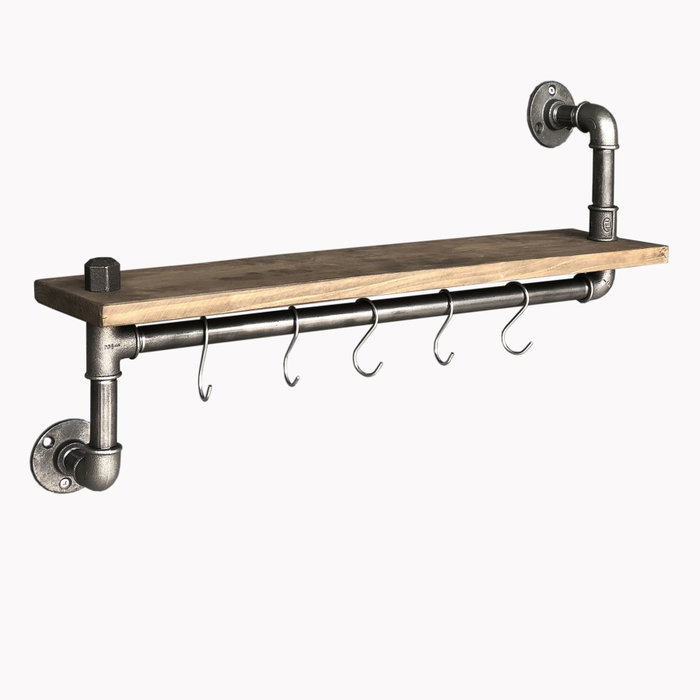 Hanah Home Boruraf008 Estantería de Tubo Hecha a Mano Madera de Abeto Metal Negro y Nogal 60x35x14 cm Hanah Home Boruraf008 Estantería de Tubo Hecha a Mano Madera de Abeto Metal Negro y Nogal 60x35x14 cm