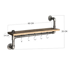 Hanah Home Boruraf008 Estantería de Tubo Hecha a Mano Madera de Abeto Metal Negro y Nogal 60x35x14 cm