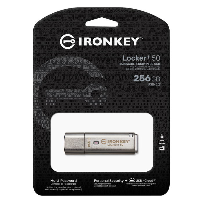 Kingston IronKey 256GB USB 3.2 Gen 1, 145 MB/s Lectura, Encriptación AES 256-bit, Plata
