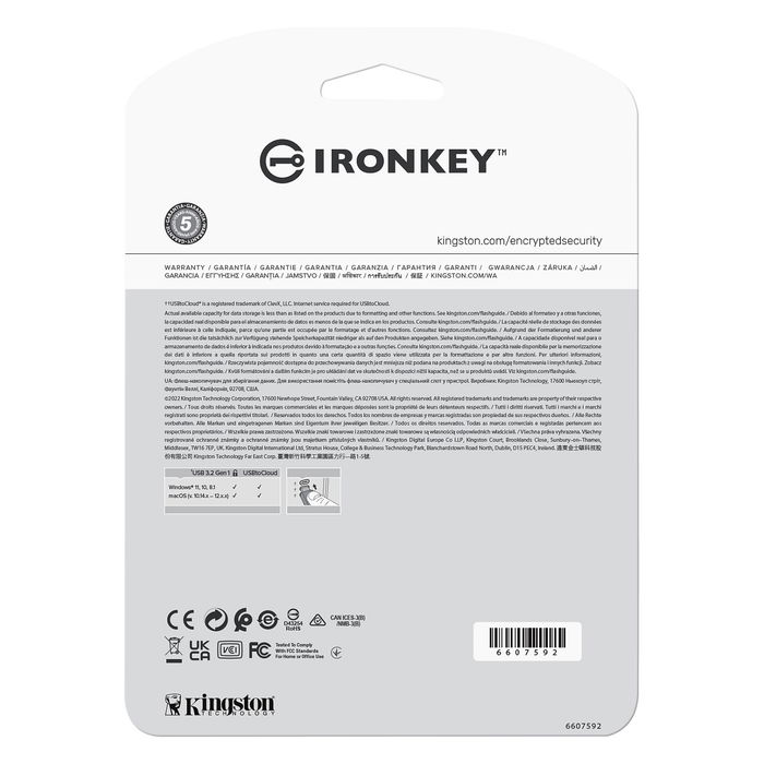 Kingston IronKey 256GB USB 3.2 Gen 1, 145 MB/s Lectura, Encriptación AES 256-bit, Plata