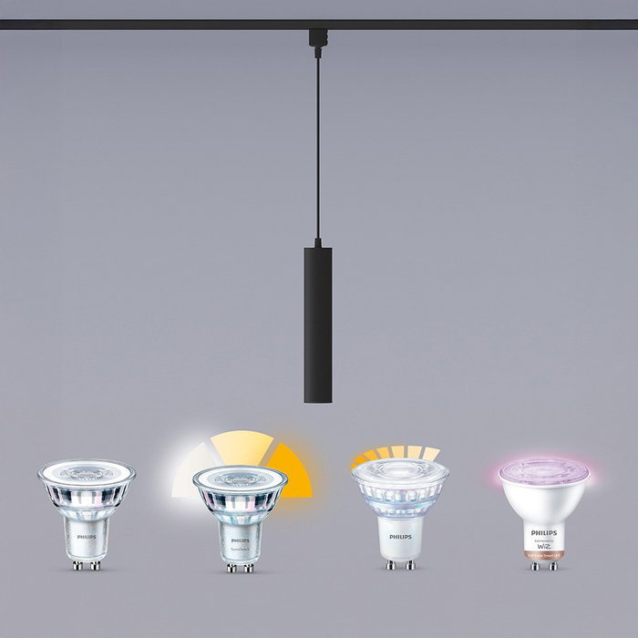 Philips Paxie Lámpara de Techo Suspendida Easylink GU10 Negra, Altura Ajustable, ∅55 x 300 mm, Cable 120 cm, sin Bombilla, 5W máx.