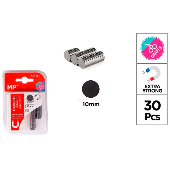 MP Imanes de sujeción Ø10 mm 30 uds Blister extrafuertes MP Imanes de sujeción Ø10 mm 30 uds Blister extrafuertes