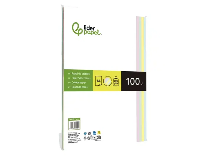 Liderpapel Papel Color A4 80gr Paquete 100 Hojas 4 Colores Surtidos