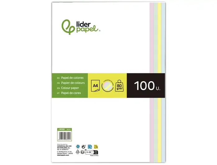 Liderpapel Papel Color A4 80gr Paquete 100 Hojas 4 Colores Surtidos
