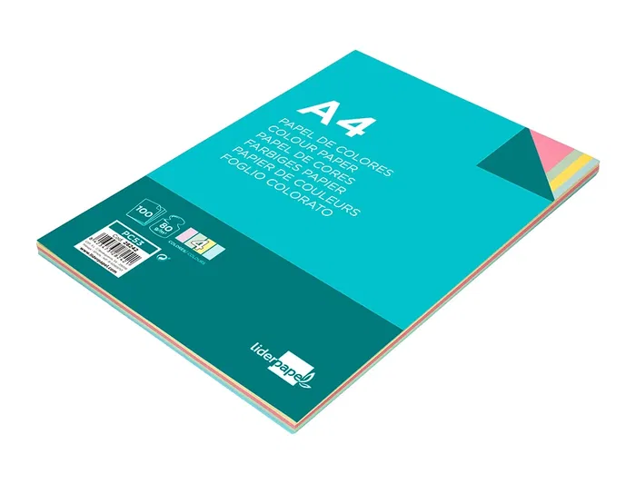 Liderpapel Papel Color A4 80gr Paquete 100 Hojas 4 Colores Surtidos