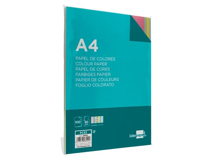 Liderpapel Papel Color A4 80gr Paquete 100 Hojas 4 Colores Surtidos