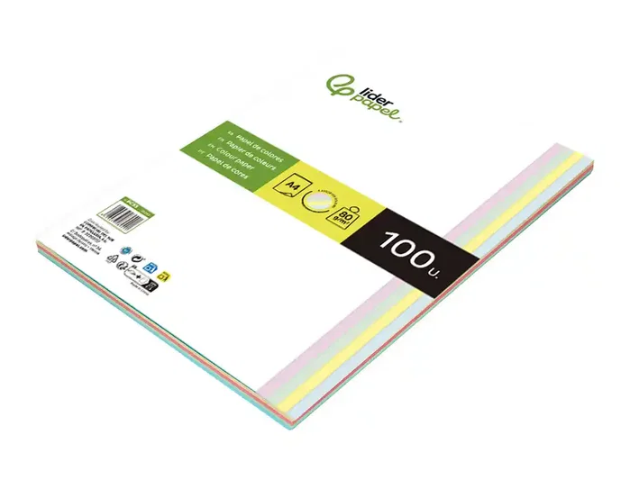 Liderpapel Papel Color A4 80gr Paquete 100 Hojas 4 Colores Surtidos