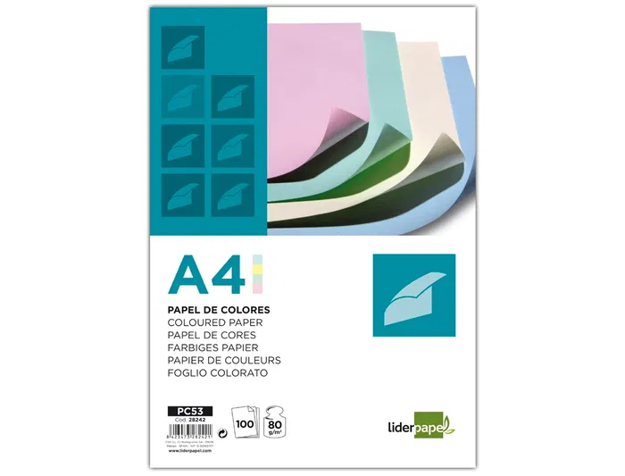 Liderpapel Papel Color A4 80gr Paquete 100 Hojas 4 Colores Surtidos