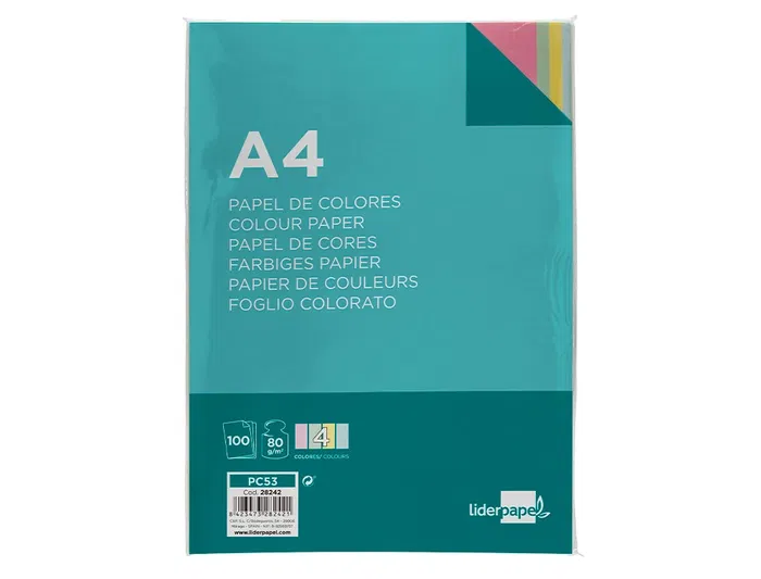 Liderpapel Papel Color A4 80gr Paquete 100 Hojas 4 Colores Surtidos