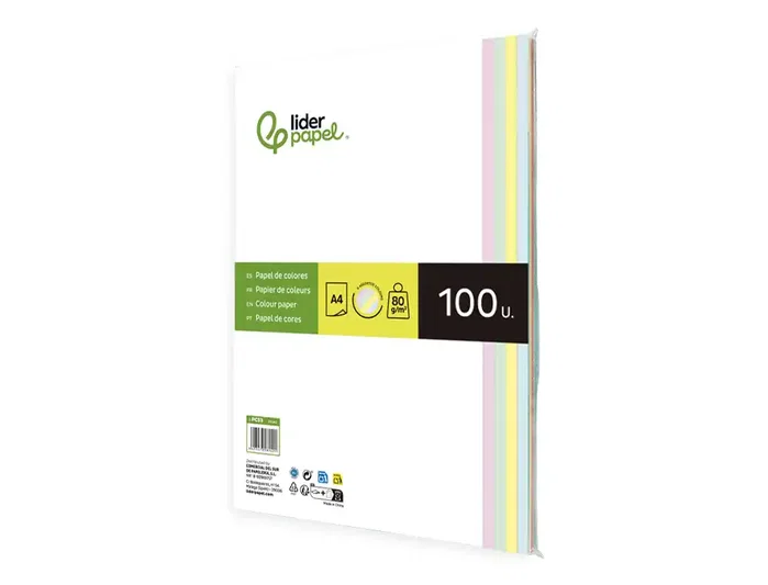 Liderpapel Papel Color A4 80gr Paquete 100 Hojas 4 Colores Surtidos