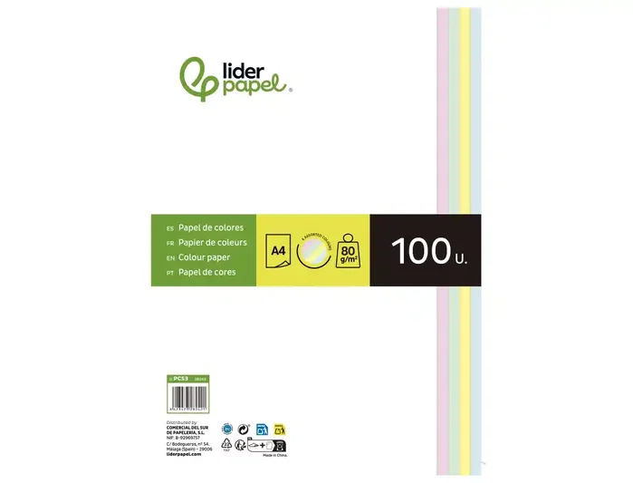 Liderpapel Papel Color A4 80gr Paquete 100 Hojas 4 Colores Surtidos