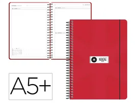 Antartik Agenda Escolar 2026-2027 Espiral, Día por Página A5+, Interior Bilingüe Español-Inglés, Papel FSC 80g, Rojo, con Gomilla y Bolsillo
