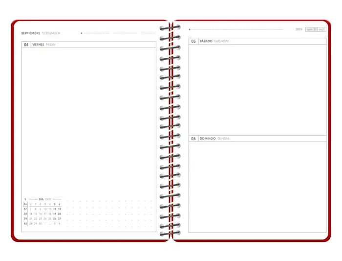 Antartik Agenda Escolar 2026-2027 Espiral, Día por Página A5+, Interior Bilingüe Español-Inglés, Papel FSC 80g, Rojo, con Gomilla y Bolsillo