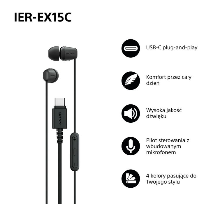 Sony IER-EX15C Auriculares USB-C Negro