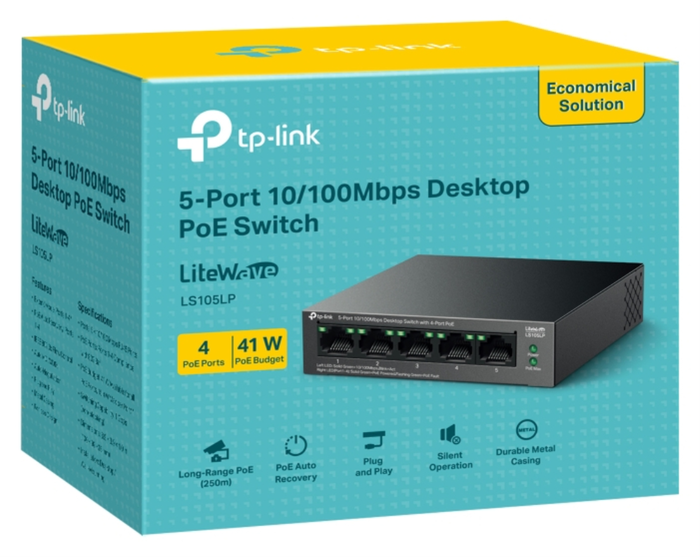 TP-Link LiteWave LS105P Switch de 5 puertos con 4 puertos PoE+
