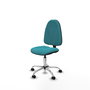 Silla de oficina Algarra con mecanismo Contacto permanente básico tapizada con Tela color Turquesa. Equipada con Base cromada, Sin brazos y Ruedas autofrenantes