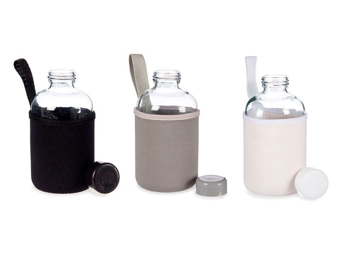 Vivalto Botella Cristal Neopreno 600ml 3 Pzs Colores Oscuros 9x9x17cm (Set de 24)