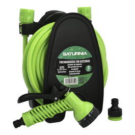 SATURNIA Portamangueras de Pared con Manguera de 10 Metros y Pistola de 7 Funciones