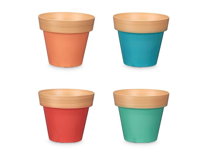 Ibergarden Maceta de Plástico (PP) 25 cm - Surtido Bicolor en Azul, Marrón, Rojo, Rosa o Verde - Dimensiones: 25.5x25.5x20.5 cm (Set de 12)
