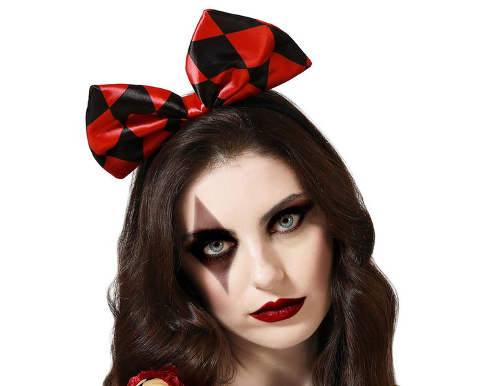 Diadema Halloween Lazo Rojo Negro Bufón Arlequina Rombo Carnaval Diadema Halloween Lazo Rojo Negro Bufón Arlequina Rombo Carnaval