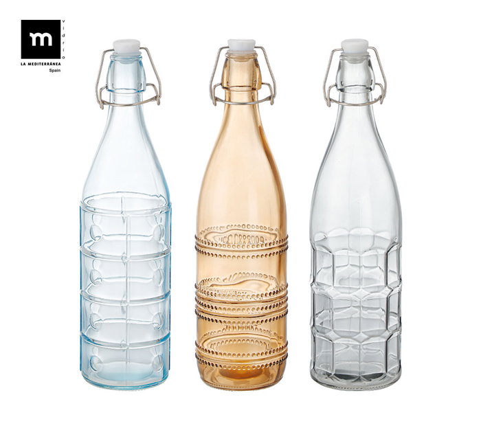 Inde Botella Pintada con Tapon Hermetico 1L 8.6x31cm (12 Unidades)