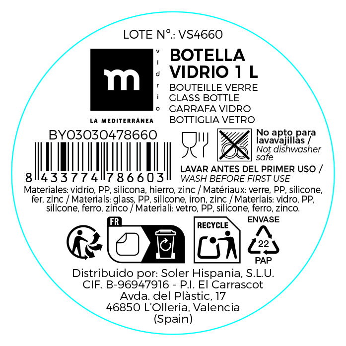 Inde Botella Pintada con Tapon Hermetico 1L 8.6x31cm (12 Unidades)
