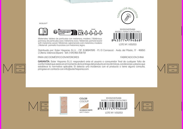 Inde Mueble Lavabo con 4 Cajones Moblekit - Mueble de Baño