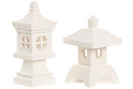 DKD Home Decor Decoración Luminosa LED Pagoda Blanca Surtido de 2