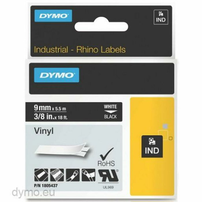 Dymo Rhino Band Vinyl ID1-9 9mm x 5,5m Blanco sobre negro Dymo Rhino Band Vinyl ID1-9 9mm x 5,5m Blanco sobre negro