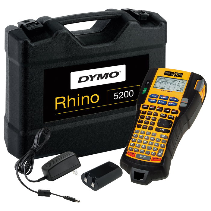 DYMO Rhino 5200 Etiquetadora Industrial con Estuche Kit y Teclado ABC - Transferencia Térmica, Resolución 180 x 180 DPI, Negro y Amarillo
