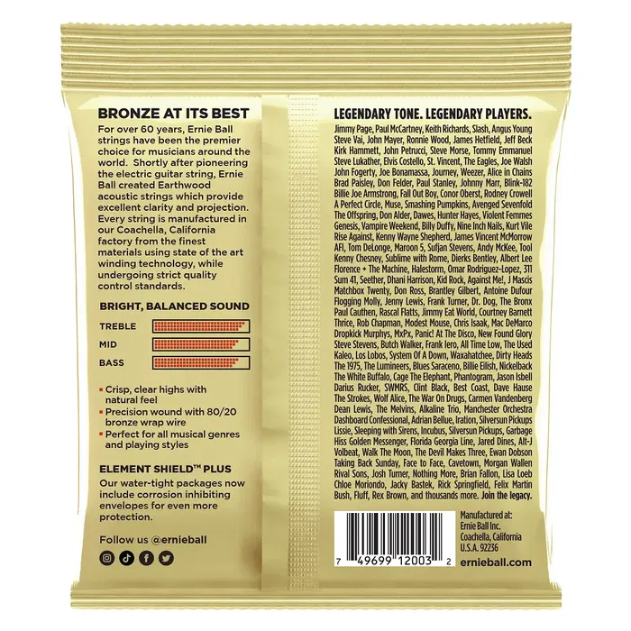 Ernieball Juego Acústica Earthwood 80/20 Bronze Medium Light 12-54