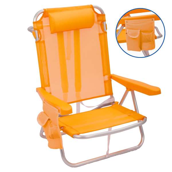 Juinsa Silla Cama Playa de Aluminio Mango Multiposición con Cojín y Bolsillo, 61 x 47 x 80 cm