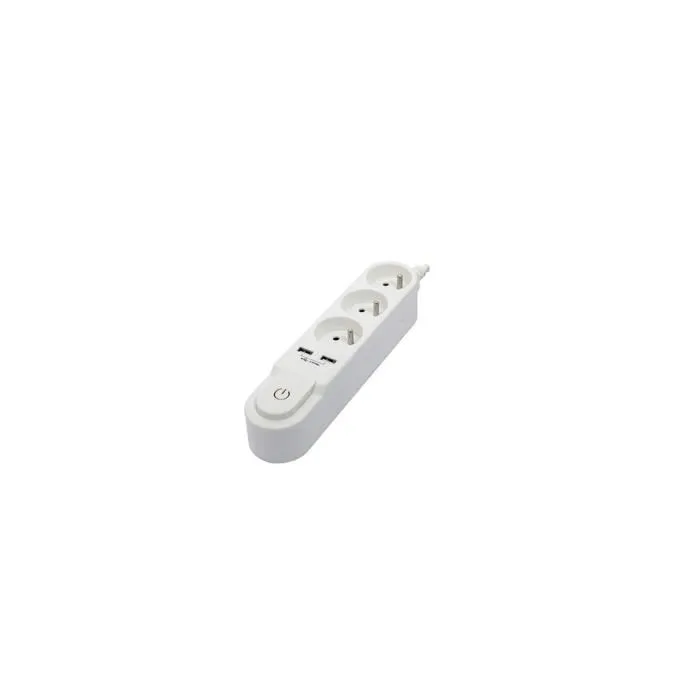 Chacon Bloque de Enchufes Múltiples con Interruptor, 3 Tomas 16A, 2 USB 2A, Cable 1.5m Blanco