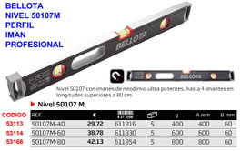 BELLOTA Nivel 50107M de 80 mm con imán profesional