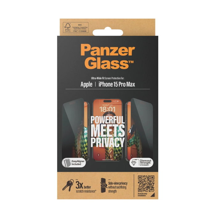 PanzerGlass Protector de Pantalla Privacy para iPhone 15 Pro Max Ultra-Wide-Fit